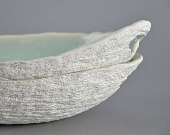 Mint Oval Serving Bowl With Handles Walnut Porcelain Serving Etsy