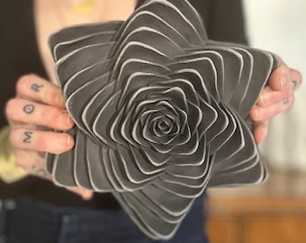 Black Porcelain Wall Sculpture – Handcrafted Floral Wall Art, Modern Organic Ceramic, Luxury Home Decor, One of a Kind
