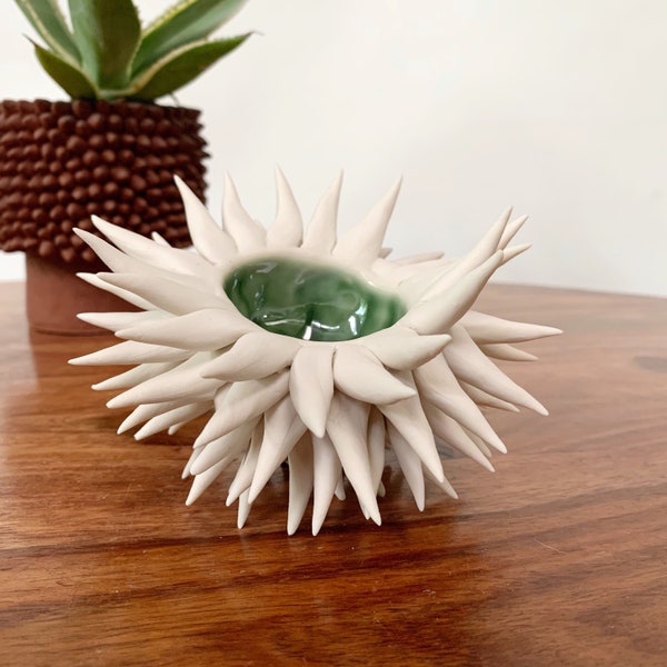 Small Green Urchin Bowl - Gift For Her Foodie Gift Gift for Home  Porcelain White Ceramic Sculpture Sea Urchin bowl