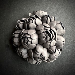 Black Porcelain Mini - Escheveria  - Small Round Wall Sculpture, Porcelain Ceramic Wall Art