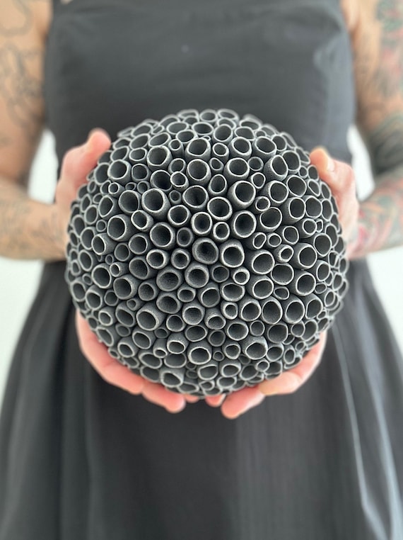 Black Vera Wall Sculpture - Black Porcelain Wall Art, Ceramic Art, Textured Wall Tile, Round Wall Sculpture