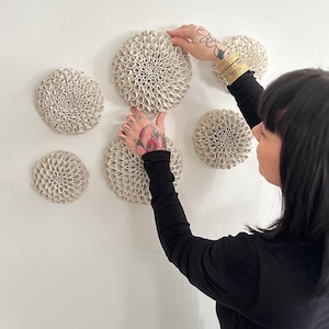 Bloom – Porcelain Dahlia Wall Sculpture Installation | White Ceramic Flower Art (28&quot; x 17&quot;)