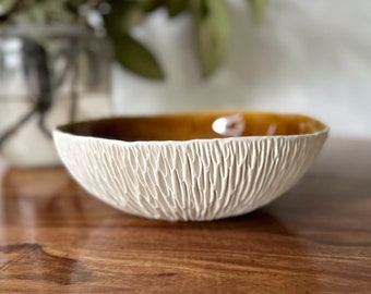 Large Amber Geode Bowl - Ceramic Serving Bowl,  White Gold Ceramic bowl, Pottery Bowl, Fruit Bowl