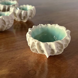 Tiny Scallop Bowl, Copper Blue Pinch Bowl, Salt Dish, Ceramic Ring Dish, Small Porcelain Bowl image 5