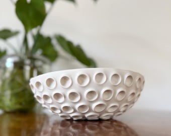 Studio Second - Large Snowflake White Porcelain Bowl – Handmade White Ceramic Centerpiece | Textured Lotus Bowl