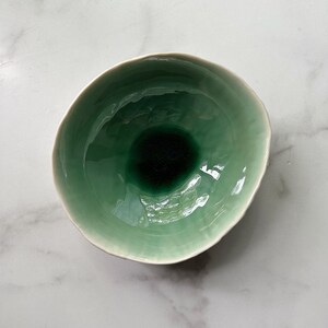 Jade Green Medium Geode Bowl Green and White Ceramic Bowl, Handmade Pottery Bowl, Catch All, Soap Dish image 4