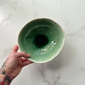 Jade Green Medium Geode Bowl Green and White Ceramic Bowl, Handmade Pottery Bowl, Catch All, Soap Dish image 2