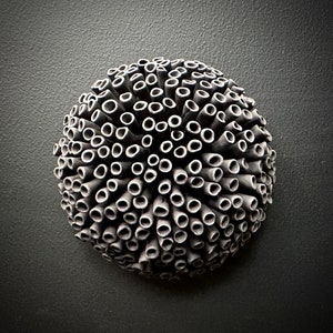 Black Porcelain - Dandelion -  Small Round Wall Sculpture, Porcelain Ceramic Wall Art, Floral Wall Art