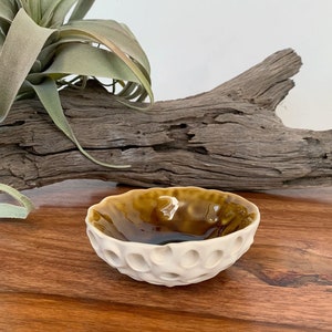 Small Amber Lotus Bowl Small Carved Ceramic Bowl, Ring Dish, Pinch Bowl, Trinket Dish image 2