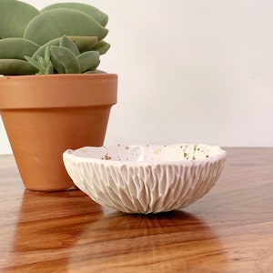 Gold Splatter Small Geode Bowl White Gold Small Ceramic Bowl, Ring Trinket Dish, Pinch Bowl, Hostess gift image 3