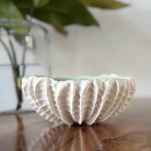 Jade Green Medium Scallop Bowl Green and White Textured Ceramic Serving Bowl, Handmade Pottery Bowl, Catch All image 5
