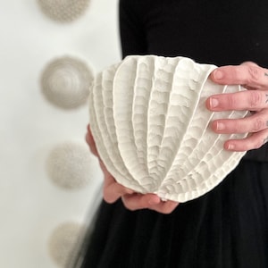 Large Snowflake White Scallop Bowl - White Handmade Ceramic Bowl, Porcelain Dish, Pottery Bowl, Fruit Bowl