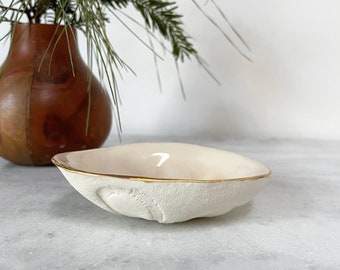 Sand Dollar Trinket Dish - Peach Blush Gold Ring Dish, Salt Dish, Small Ceramic Bowl, Gift for her,  Foodie Gift, Mom Gift