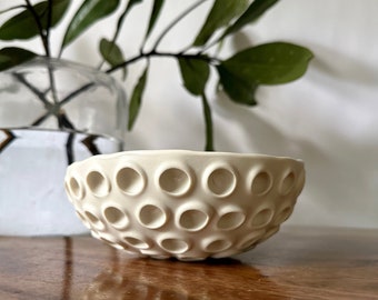 Medium Snowflake White Lotus Bowl  - White Ceramic Bowl, Ring Dish, Trinket Dish