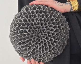 Black Dahlia – Black Porcelain Floral Wall Sculpture | Modern Ceramic Wall Art | Botanical Home Decor