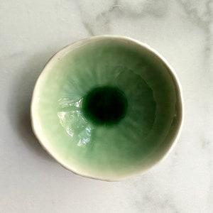 Small Jade Green Geode Bowl Handmade Ceramic Decorative Bowl, Textured Porcelain Ring Dish image 7