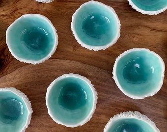 Tiny Blue Geode Bowl - Small Ceramic Bowl Ceramic Ring Dish Gift for Her Foodie Gift Salt Dish Blue White Ceramic Bowl Porcelain Dish