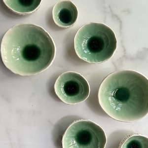 Small Jade Green Geode Bowl Handmade Ceramic Decorative Bowl, Textured Porcelain Ring Dish image 5