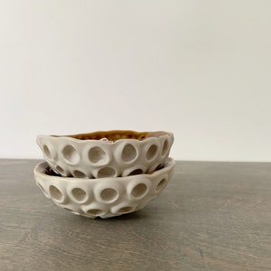 Small Amber Lotus Bowl Small Carved Ceramic Bowl, Ring Dish, Pinch Bowl, Trinket Dish image 6