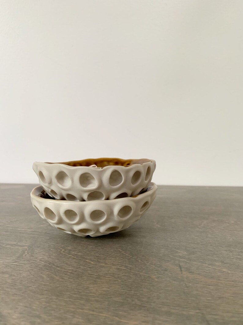 Small Amber Lotus Bowl Small Carved Ceramic Bowl, Ring Dish, Pinch Bowl, Trinket Dish image 6