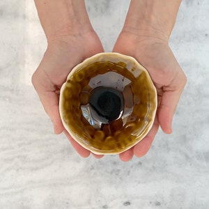 Small Amber Lotus Bowl Small Carved Ceramic Bowl, Ring Dish, Pinch Bowl, Trinket Dish image 3