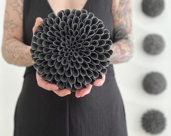 Black Dahlia Porcelain Wall Sculpture: Handmade Ceramic Art