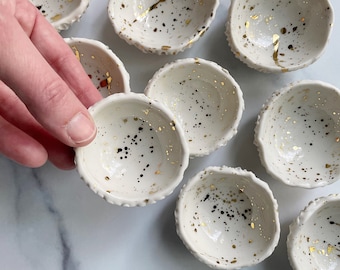 Tiny Gold Splatter Geode Bowl - Small Ceramic Bowl, Ring Dish, Salt Dish, White Ceramic Bowl, Porcelain Dish