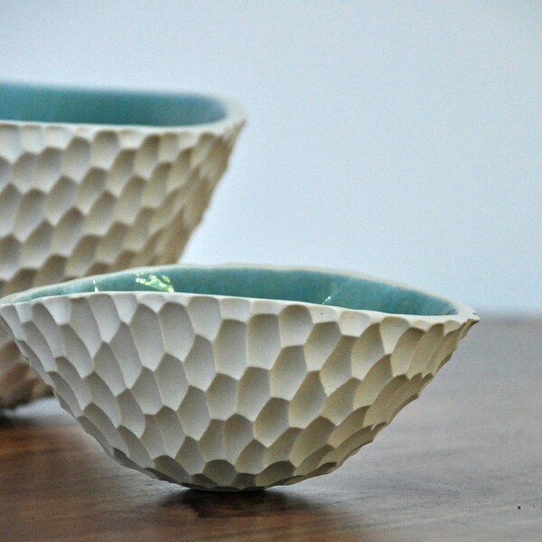 SALE Robin's Egg Blue Coneflower Ceramic Bowl - Ceramic Bowl Blue White Ceramic Bowl Handmade Serving Bowl