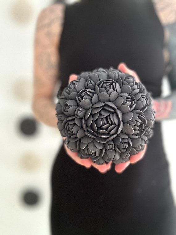 Black Round Porcelain Wall Sculpture - Escheveria  - Porcelain Wall Art, White Ceramic Sculpture, Textured Wall Tile