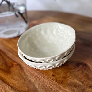 Medium Snowflake White Lotus Bowl  - White Ceramic Bowl, Ring Dish, Trinket Dish