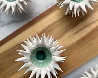 Crystal Jade Green Urchin Bowl: Handmade Porcelain Coastal Decor