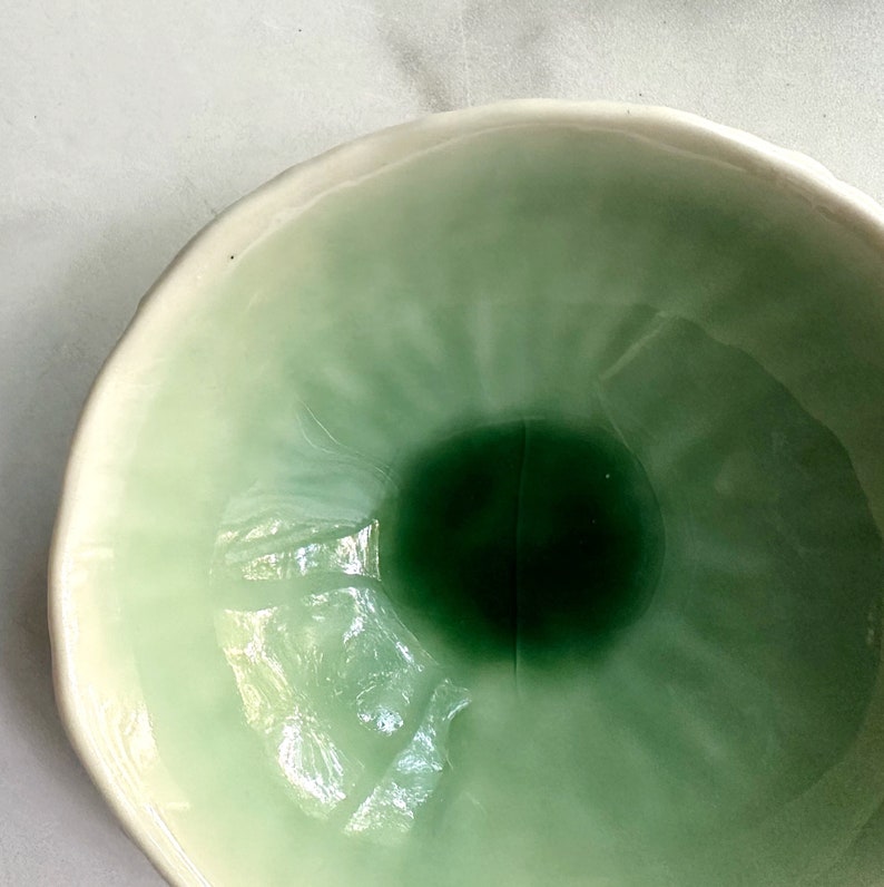 Small Jade Green Geode Bowl Handmade Ceramic Decorative Bowl, Textured Porcelain Ring Dish image 8