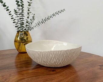 Extra Large Snowflake Geode Bowl  - Large Ceramic Bowl, White Ceramic Serving Bowl, Fruit Bowl