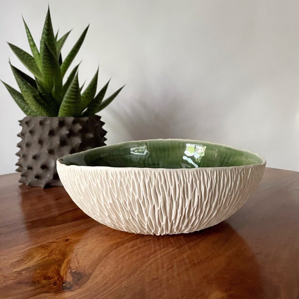VENDITA- Extra Large Emerald Green Geode Bowl - Ciotola in ceramica grande, Ciotola in ceramica bianca verde, Ciotola frutta