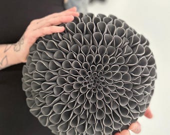 Black Dahlia – Black Porcelain Floral Wall Sculpture | Modern Ceramic Wall Art | Botanical Home Decor