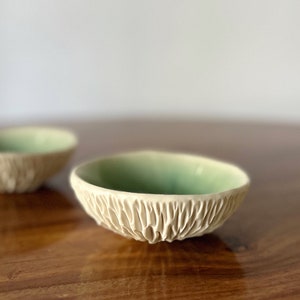 Small Jade Green Geode Bowl Handmade Ceramic Decorative Bowl, Textured Porcelain Ring Dish image 3