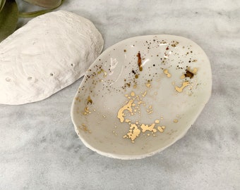 Gold Splatter Abalone Bowl - Abalone Shell Beach Decor Ring Dish Trinket Dish Soap Dish Gold Small Bowl
