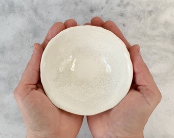 Small White Lotus Bowl  - Snowflake Small Carved Ceramic Bowl, Ring Dish, Pinch Bowl, Trinket Dish