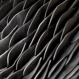 Magnolia - Black Porcelain Micro Tile - Textured Ceramic Wall Sculpture, Ceramic Wall Art