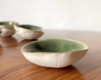 Emerald Green Sea Urchin Ceramic Bowl - Gold Ring Dish Salt Dish Small Ceramic Bowl Foodie Gift Mom Gift