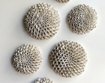 Bloom – Porcelain Dahlia Wall Sculpture Installation | White Ceramic Flower Art (28" x 17")
