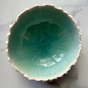 Medium Copper Blue Scallop Bowl Aqua Blue White Porcelain Bowl Ceramic Bowl, Gift for her, housewarming gift, foodie gift image 9