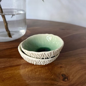 Small Jade Green Geode Bowl Handmade Ceramic Decorative Bowl, Textured Porcelain Ring Dish image 4