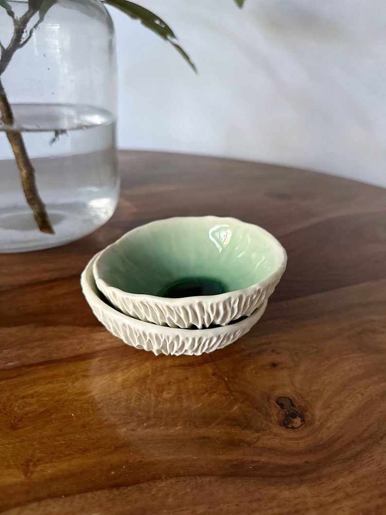 Small Jade Green Geode Bowl Handmade Ceramic Decorative Bowl, Textured Porcelain Ring Dish image 4