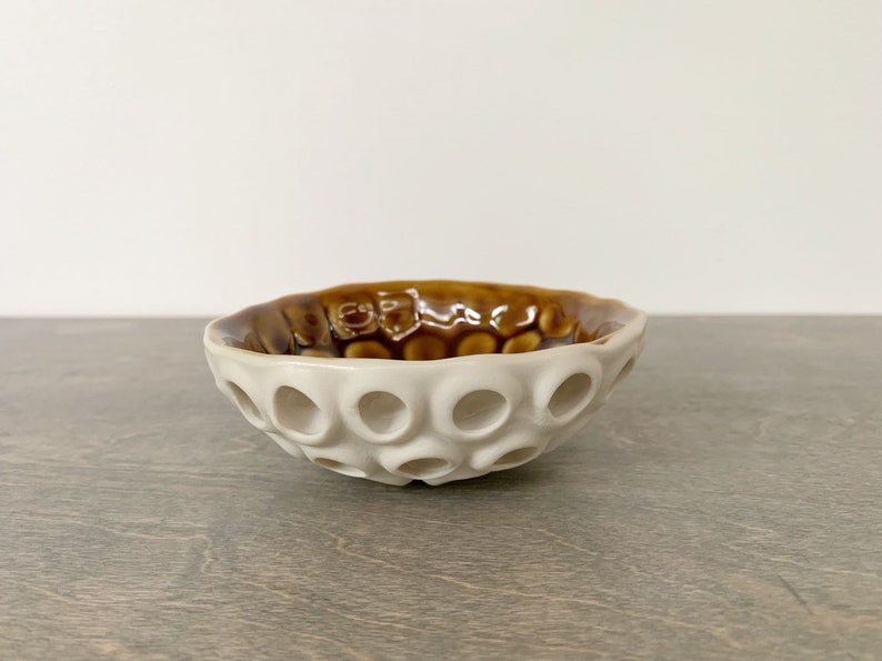 Small Amber Lotus Bowl Small Carved Ceramic Bowl, Ring Dish, Pinch Bowl, Trinket Dish image 4