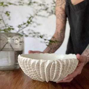 Large Snowflake White Scallop Bowl - White Handmade Ceramic Bowl, Porcelain Dish, Pottery Bowl, Fruit Bowl