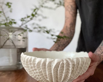 Large Snowflake White Scallop Bowl - White Handmade Ceramic Bowl, Porcelain Dish, Pottery Bowl, Fruit Bowl