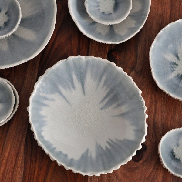 Layered Gray Large Scallop Bowl - White Ceramic Bowl Porcelain Bowl