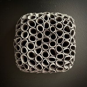 Hydrangea - Black Porcelain Micro Tile - Ceramic Wall Sculpture, Textured Wall Tile