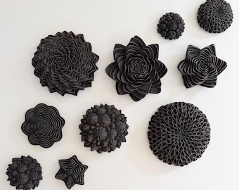 Parterre Noir – MADE TO ORDER - Black Porcelain Floral Wall Installation | Sculptural Ceramic Wall Art |